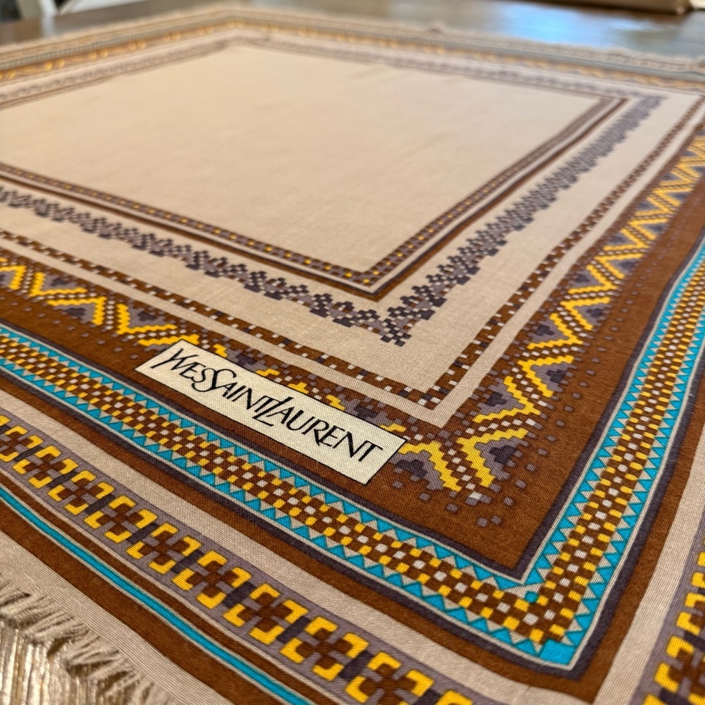 Yves Saint Laurent Silk Scarf Beige Brown - Picture 8 of 8